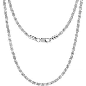 قلادة LeCalla الصلبة 925 من الفضة الإسترليني الإيطالية 2 مم، 3 مم من حبل مضفر بقطع الماس للرجال والنساء مع مشبك مخلب جراد البحر، صنع في إيطاليا (18، 20، 22، 24، 26 بوصة) in Kuwait