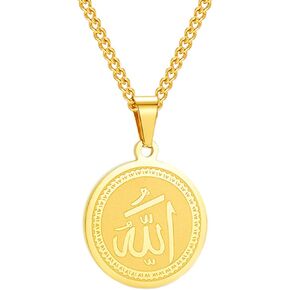 Fashion 18K Gold Plated Round Necklace Stainless Steel Arabic Symbol Pendant Allah Necklace