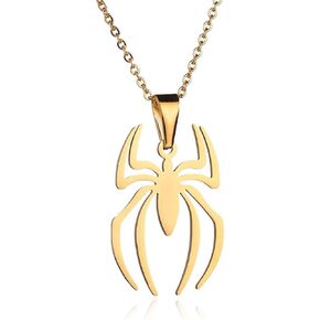 Spider Pendant Necklace for Men Women Titanium Stainless Steel Gold Silver Lightweight Fashion Anime Goth Cool Hippie Spider man Necklace Cosplay Jewelry