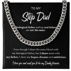 To My Step Dad Necklace, Cuban Link Chain Necklace Gifts for Men Him, Cuban Pendant Necklaces for Men Anniversary Birthday Christmas Gifts for Daddy from Daughter and Son, Gift For Step Dad Necklace