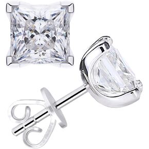 Princess Square Cut Moissanite Stud Earrings for Women, 1.2-2 Carat D Color VVS1 Clarity Lab Created Diamond Earrings 925 Sterling Silver Hypoallergenic Flat Back Earrings Studs Moissanite Earrings for Men