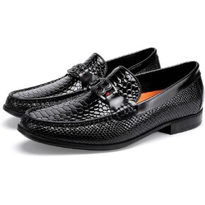 Men's Snake Skin Pattern Dress Shoes Classic Leather Slip on Loafers for Men