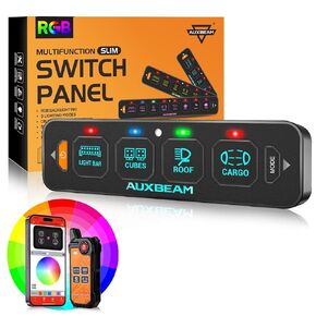 لوحة مفاتيح Auxbeam 4 Gang Slim Switch Bluetooth RGB AS-400 مع التطبيق وجهاز التحكم عن بعد تبديل مؤقت نابض التبديل Pod Off الإضاءة الخلفية لشاحنة الطرق الوعرة UTV ATV Car Marine 12-24V مقاومة للماء ضمان لمدة عامين