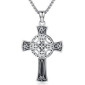 Celtic Knot Cross Necklace for Men 925 Sterling Silver Irish Pendant Jewelry Gifts for Boyfriend Husband Women