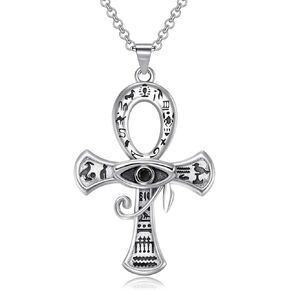 Ankh Cross Necklace Men 925 Sterling Silver Eye of Horus Pendant Egyptian Protection Necklace Ankh Religious Jewelry Gifts for Women