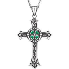 Clover Celtic Cross Necklace Sterling Silver Four Leaf Clover Necklace Irish Shamrock Pendant Celtic Lucky Clover Jewelry Gifts for Women Men St Patricks Day