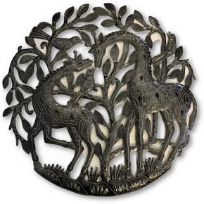 Giraffes Metal Sculpture, Haiti Metal Wall Art, 23 in. x 23 in.