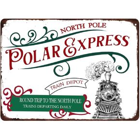 Polar Express Train Depot the North Pole Metal Sign Vintage Retro Christmas wall Decor sign for home Cafe Bar Farmhouse Art Winter Decoration Plaque 8x12 inch