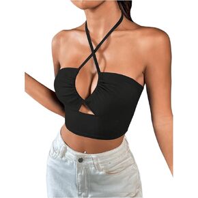 SOLY HUX Women's Summer Halter Tops Criss Cross Cut Out Tie Backless Y2k Cami Crop Top