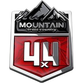 1Pc 4x4 Mountain Cross Country Emblem 3D Metal Car Sticker Off Road Racing Decal Badge for Off-Road Vehicle (Silver Red)