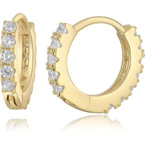 Tiny Hypoallergenic 14K Gold Plated Cubic Zirconia Cuff Huggie Stud,Small Simple Lightweight Double Piercing Helix Hoop Earrings For Women