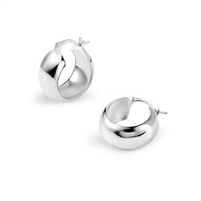 Chunky Sterling Silver Hoop Earrings for Women Trendy Silver Hypoallergenic Chunky Hoops Lightweight Wide Hoop Earrings for Women Jewelry
