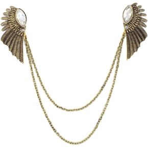 Angel Wing Collar Clip Brooches Lapel Pin for Women Girls Cubic Zirconia Big Feather Dangle Layered Tassel Chain Drop Dangling Nicktie Tie Shawl Coat Breastpin Cardigan Dress Accessories Christmas Birthday Jewelry Gifts