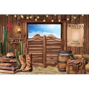 7x5FT Western Cowboy Backdrop, Wild West Rustic Barn Backdrop, Western Theme Photography Background for Adults Kids Birthday Party Decorations Supplies, Polyester Fabric