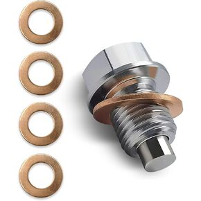 1 Set Car M14 x 1.5 Oil Drain Screw and Gasket Set, Stainless Steel Oil Drain Plug + Copper Sealing Washer, Replacement 11026-01M02, Universal for Most Cars Engine Accessories (Silver)