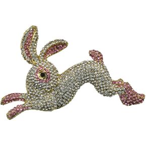 TTjewelry Pretty Pink Rabbit Animal Gold-Tone Brooch Pin Austria Crystal