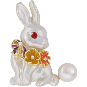 Cute Rabbit Lapel Brooch Pin Daisy Flower Faux Pearl Enamel Bunny Animal Pin Clip Scarves Sweater Dress Jackets Badge Brooches Pins Elegant Easter Jewelry Gifts for Women Girls