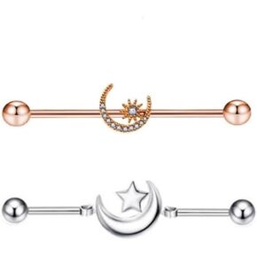 DATOA Industrial Barbell Earring Stainless Steel Cartilage Helix Stud Earrings CZ Industrial Bars Piercing Jewelry for Women Men