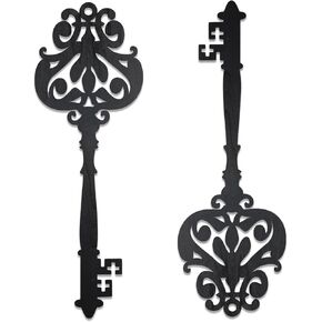 Zzbakress 2 Pcs Wooden Skeleton Keys Wall Art Large Vintage Keys Wall Decor Farmhouse Key Wall Decor Antique Home Decor Antique Keys for Bedroom Living Room Office Study Dining Room (Black)