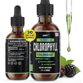 HERBIFY Chlorophyll Drops - Liquid Chlorophyll for Energy Boost & Immune System Support - Made in USA - Organic Chlorophyll Liquid Drops for Body Detox, Internal Deodorant & Enhance Skin - 2 Oz