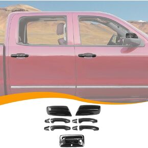 Hoolcar Rear-View Mirror Cover Side Rear View Cover Exterior Door Handle Cover Tailgate Door Handle Cover Trim Fit for Chevrolet Silverado GMC Sierra 2014-2018, Chrome