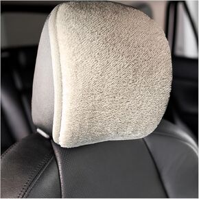 2PCS Car Seat Headrest Cover, Breathable Flexible Auto Head Rest Cover Winter Cozy Pad with Elastic Straps Buckle, Dustproof Headrest Protector Universal Fit to Car Truck SUV (Beige, Plush) in Kuwait
