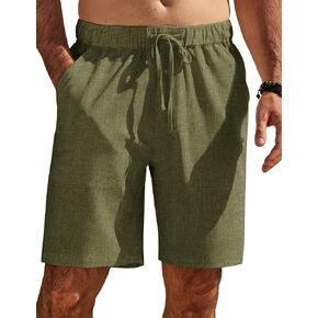 COOFANDY Mens Casual Shorts Elastic Waist Drawstring Shorts Summer Beach Linen Shorts