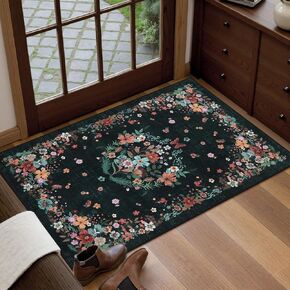 5x7 Area Rugs for Living Room, Vintage Floral Washable Rug Non Slip Throw Rugs for Bedroom, Black Boho Accent Rug Soft Low Pile Carpet for Dining Room Nursery Playroom Classroom Office