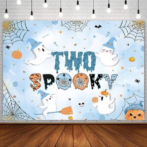 7x5ft Halloween Spooky One Backdrop for Boy Happy 1st Birthday Party Decorations Pumpkin Boo Bat Ghost Skull Blue Halloween Booday Bady Photography Background Banner Photo Shoot Props