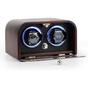 Watch Winder for Automatic Watches, Luxury Black Walnut Wood 2-Slot Watch Winder Box with Anti-Magnetic Design, Ultra-Quiet Motor, 5 Mode Settings, and LED Ambient Lighting