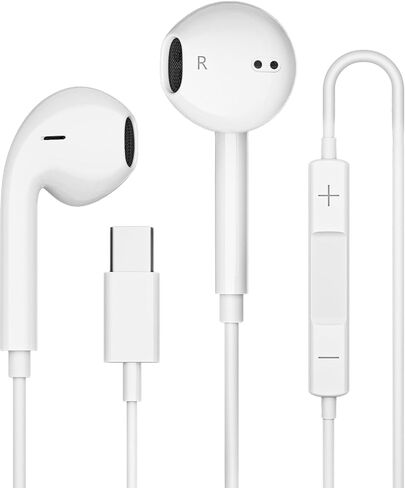 سماعات رأس USB C سلكية لسلسلة iPhone 16/15، لجهاز iPad Pro Air 5/4/Mini 6/iPad 10th، سماعات أذن من النوع C لجهاز MacBook Pro/air، ميكروفون التحكم، مستوى الصوت، الموسيقى in Kuwait