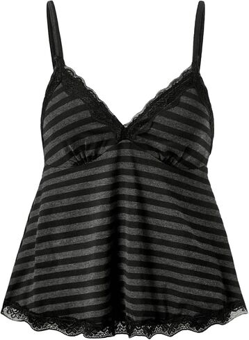 SHENHE Women's Plus Size Striped Lace Trim V Neck Babydoll Cami Top Ruffled Loose Top in Saudi Arabia