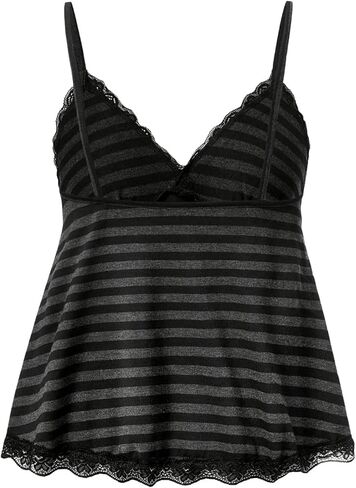 SHENHE Women's Plus Size Striped Lace Trim V Neck Babydoll Cami Top Ruffled Loose Top in Saudi Arabia