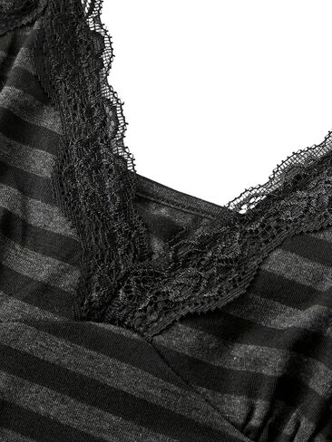 SHENHE Women's Plus Size Striped Lace Trim V Neck Babydoll Cami Top Ruffled Loose Top in Saudi Arabia