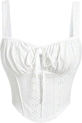 SOLY HUX Women's Ruched Bust Crop Cami Top Tie Front Sleeveless Slim Fit Camisole in Saudi Arabia