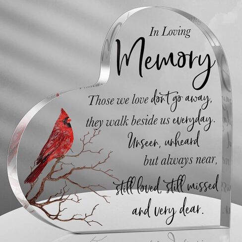 Sympathy Gifts Red Cardinal Gifts Memorial Bereavement Gift Acrylic Heart Condolences Gift for Loss of Loved One Loss of Mother Father Glass Crystal Table Remembrance Gifts (6 x 6 Inch) in Saudi Arabia
