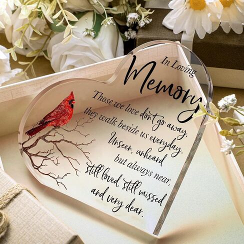 Sympathy Gifts Red Cardinal Gifts Memorial Bereavement Gift Acrylic Heart Condolences Gift for Loss of Loved One Loss of Mother Father Glass Crystal Table Remembrance Gifts (6 x 6 Inch) in Saudi Arabia