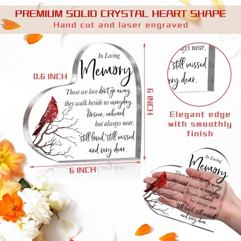 Sympathy Gifts Red Cardinal Gifts Memorial Bereavement Gift Acrylic Heart Condolences Gift for Loss of Loved One Loss of Mother Father Glass Crystal Table Remembrance Gifts (6 x 6 Inch) in Saudi Arabia