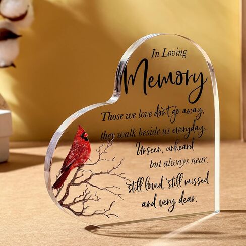 Sympathy Gifts Red Cardinal Gifts Memorial Bereavement Gift Acrylic Heart Condolences Gift for Loss of Loved One Loss of Mother Father Glass Crystal Table Remembrance Gifts (6 x 6 Inch) in Saudi Arabia