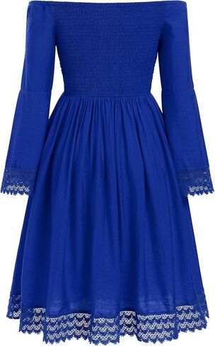 ABAFIP Women's Mexican Embroidered Off Shoulder Long Sleeve Floral Embroidery Fiesta Cinco De Mayo Dress in Kuwait
