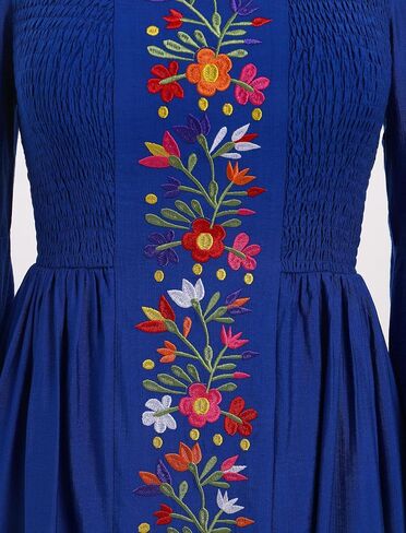 ABAFIP Women's Mexican Embroidered Off Shoulder Long Sleeve Floral Embroidery Fiesta Cinco De Mayo Dress in Kuwait