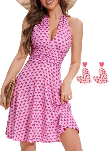 Women's Summer Sundress- 2025 Sexy Halter Sleeveless Spring Boho Elastic Waist Ruffle Mini Dress in Saudi Arabia