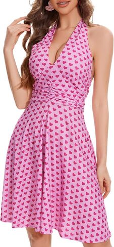 Women's Summer Sundress- 2025 Sexy Halter Sleeveless Spring Boho Elastic Waist Ruffle Mini Dress in Saudi Arabia