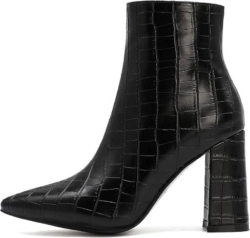 حذاء نسائي من UniqueStride بكعب مكتنز ومقدمة مدببة للكاحل وكعب عالٍ حذاء للكاحل مع سحاب أحذية شتوية in Kuwait