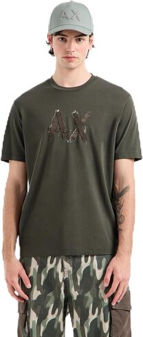 Armani Exchange Men's Ribbon Ax Logo with Camo Outline Regular Fit Heavy Jersey Tee in Kuwait