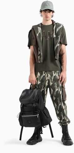 Armani Exchange Men's Ribbon Ax Logo with Camo Outline Regular Fit Heavy Jersey Tee in Kuwait