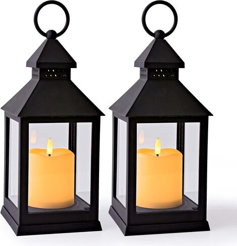 Vintage Lantern Decorative LED Flickering Flameless Candle with Timer, Battery Powered LED Decorative Hanging Lanterns for Indoor Outdoor Garden Yard Home Decor(4 Pack) in Kuwait