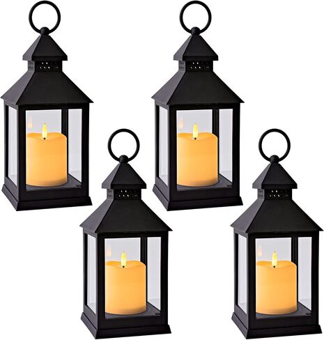 Vintage Lantern Decorative LED Flickering Flameless Candle with Timer, Battery Powered LED Decorative Hanging Lanterns for Indoor Outdoor Garden Yard Home Decor(4 Pack) in Kuwait