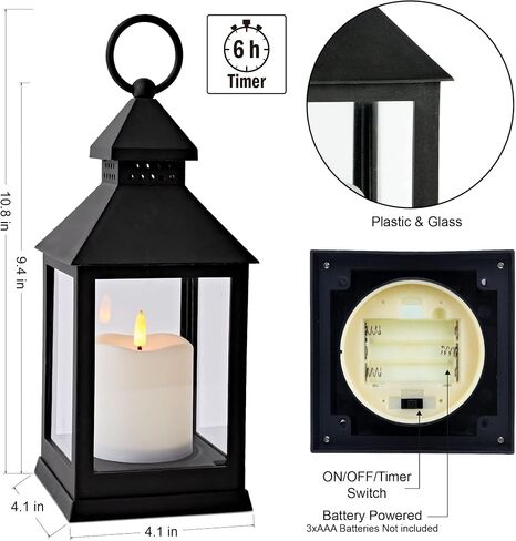 Vintage Lantern Decorative LED Flickering Flameless Candle with Timer, Battery Powered LED Decorative Hanging Lanterns for Indoor Outdoor Garden Yard Home Decor(4 Pack) in Kuwait