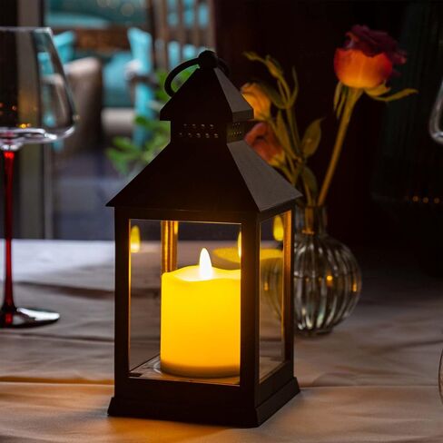 Vintage Lantern Decorative LED Flickering Flameless Candle with Timer, Battery Powered LED Decorative Hanging Lanterns for Indoor Outdoor Garden Yard Home Decor(4 Pack) in Kuwait